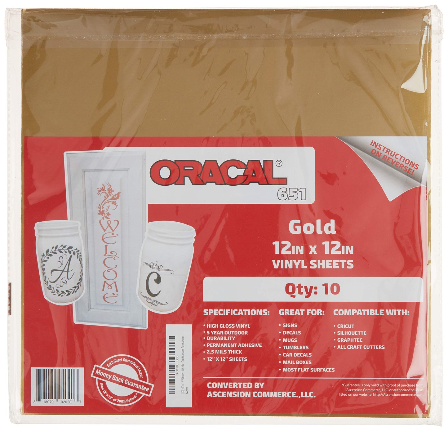 Oracal 651 Premium Vinyl Permanent Self-Adhesive Vinyl for Indoor and Outdoors - 12" x 12" Sheets (50)