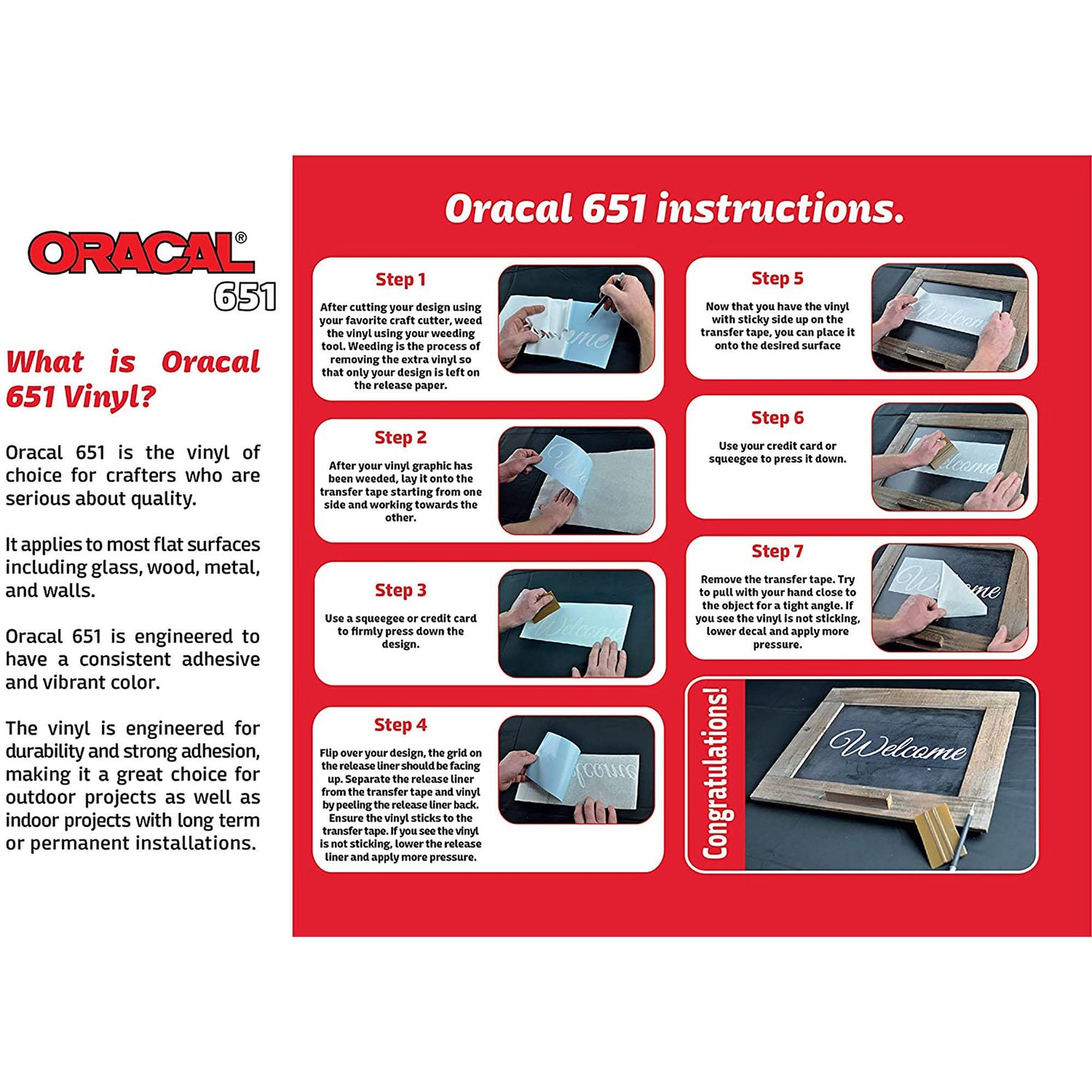 Oracal 651 Adhesive Vinyl, Permanent, Waterproof, Transfer Sticker, Decal, Outdoor Vinyl, Works with Silhouette Cameo Cricut Cutting Machine