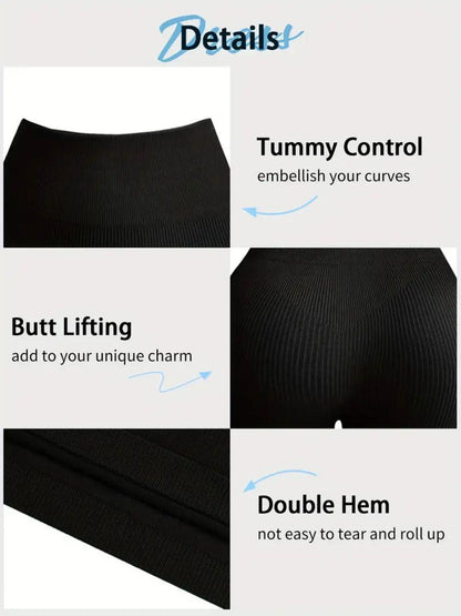 Thick High Waisted Nylon Rib Pocket Shorts, Tummy Control Workout Yoga Shorts, Womens Yoga Shorts with Pockets, Regular Size, Plus Size S-3X