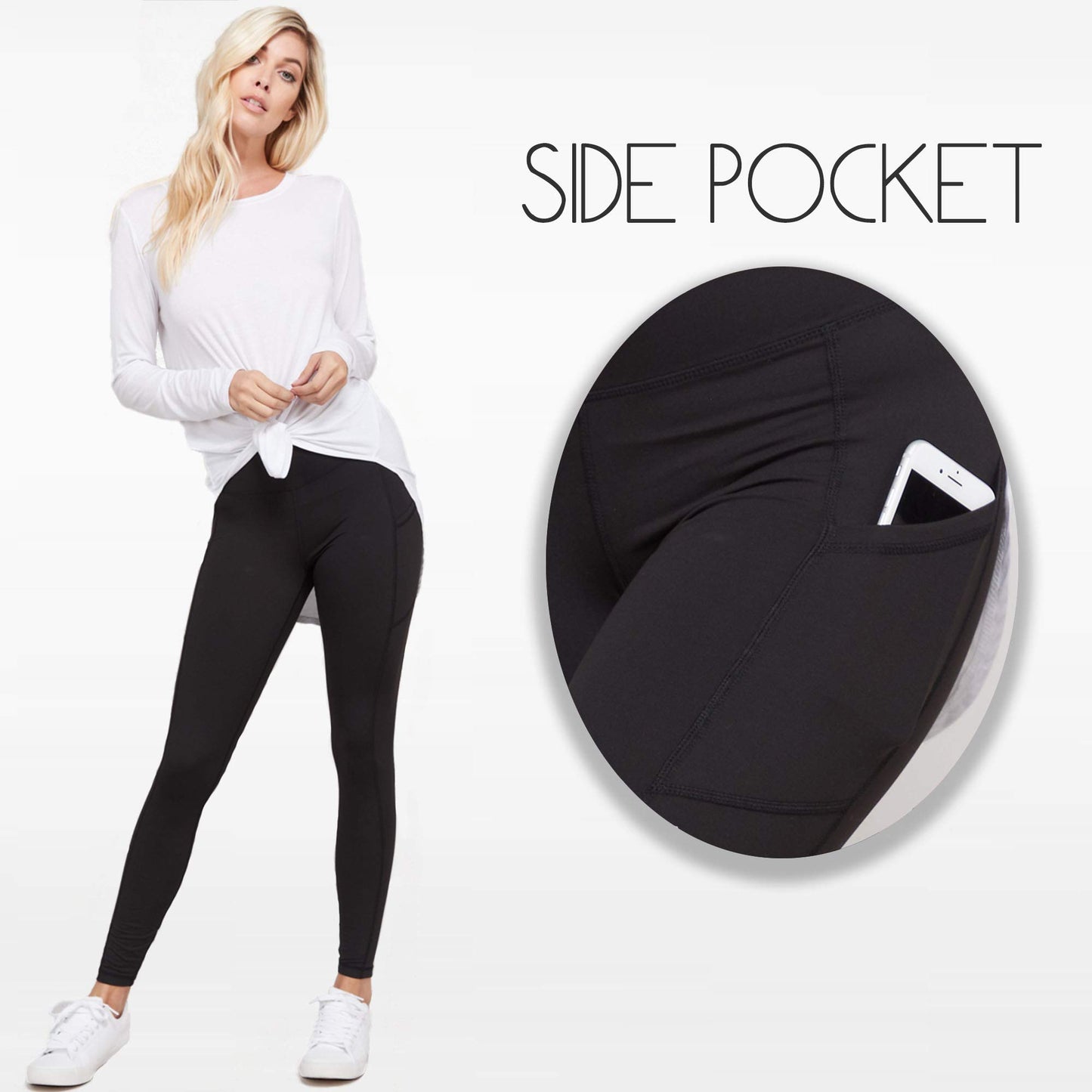 High Waisted Semi-Compression Pocket Leggings Tummy Control Workout Yoga Pants
