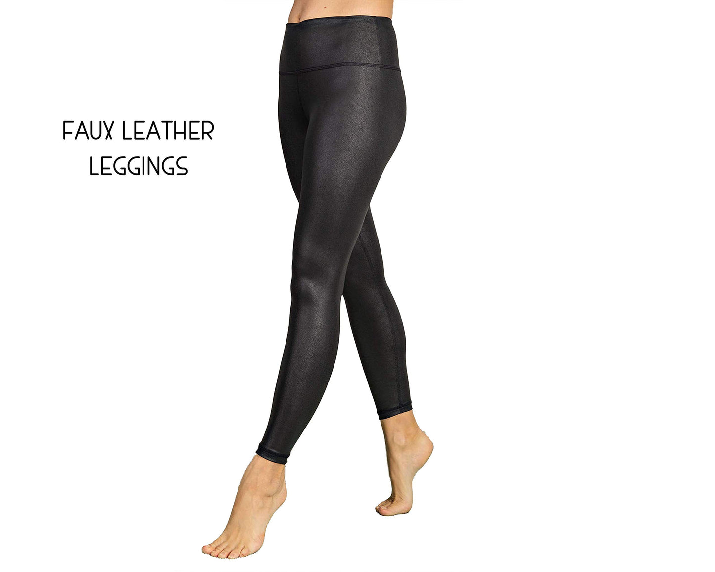 High Waisted Faux Leather Leggings Womens Workout Yoga Leggings Regular & Plus Size