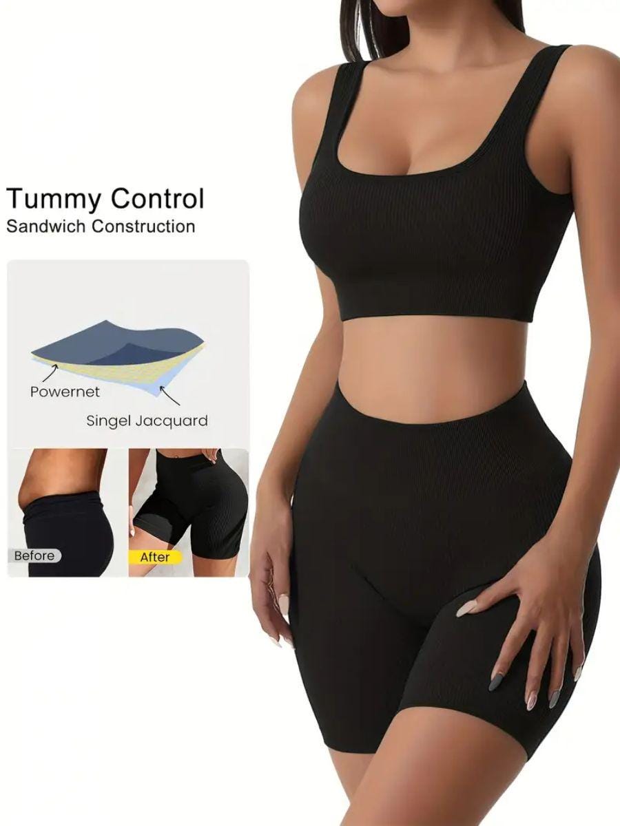 Thick High Waisted Nylon Rib Pocket Shorts, Tummy Control Workout Yoga Shorts, Womens Yoga Shorts with Pockets, Regular Size, Plus Size S-3X