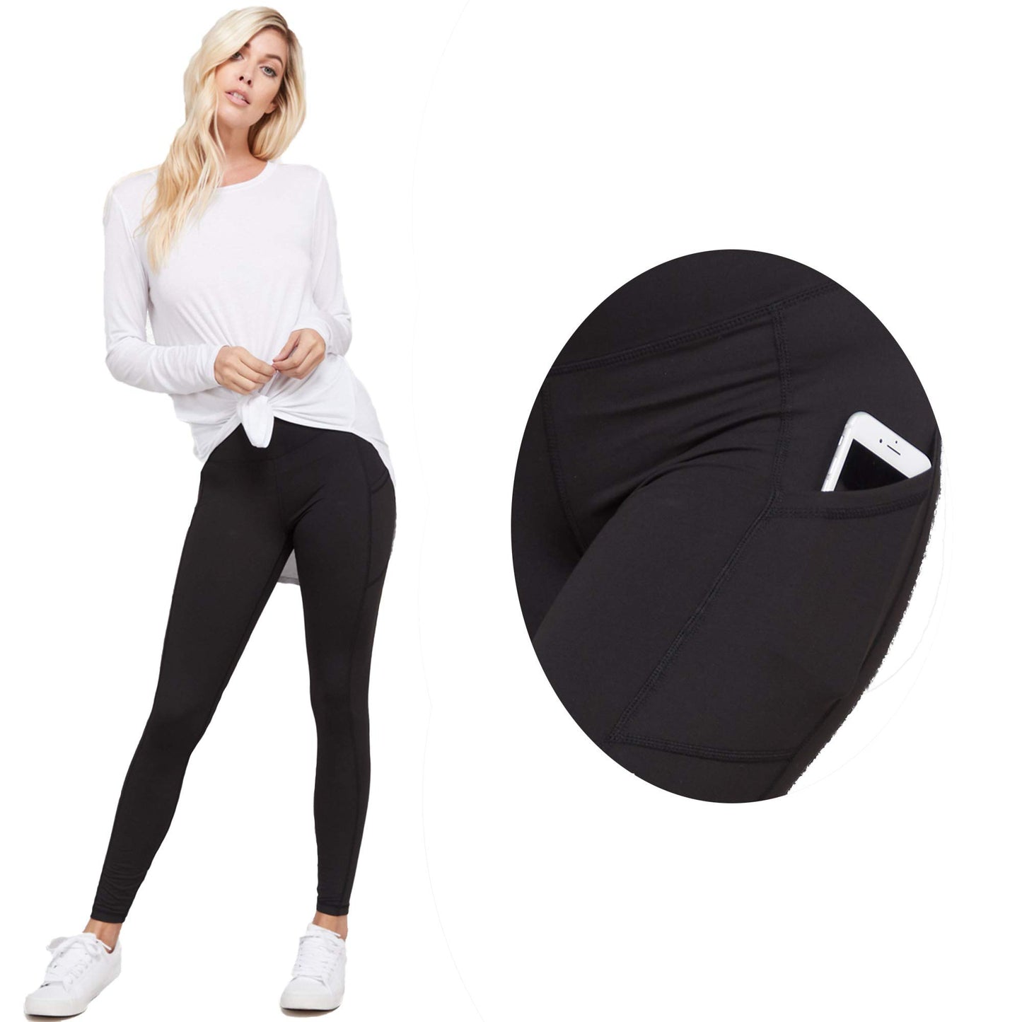 High Waisted Semi-Compression Pocket Leggings Tummy Control Workout Yoga Pants