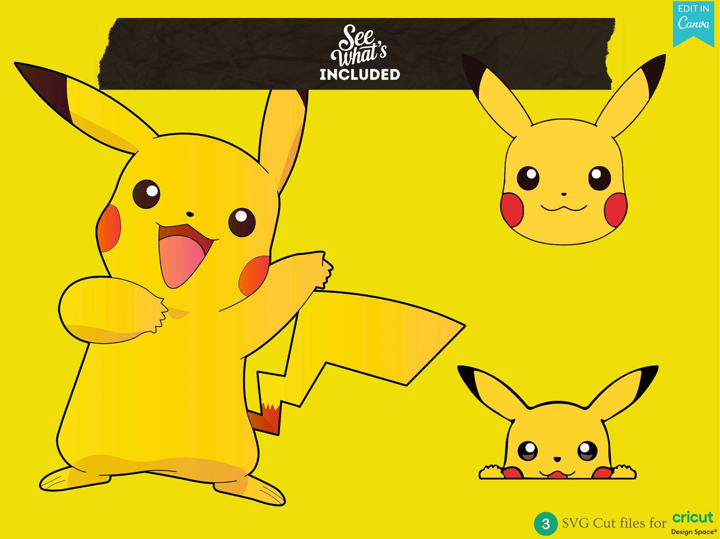 Pokemon Pikachu PNG Clipart SVG Cut files for Cricut 3 Pack Bundle Instant Download
