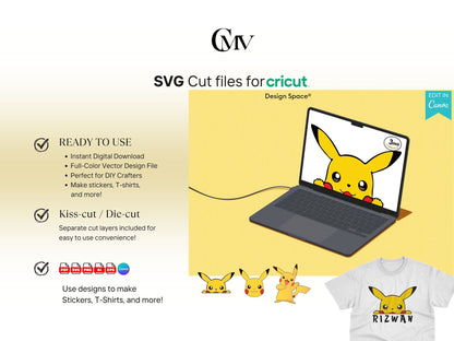 Pokemon Pikachu PNG Clipart SVG Cut files for Cricut 3 Pack Bundle Instant Download