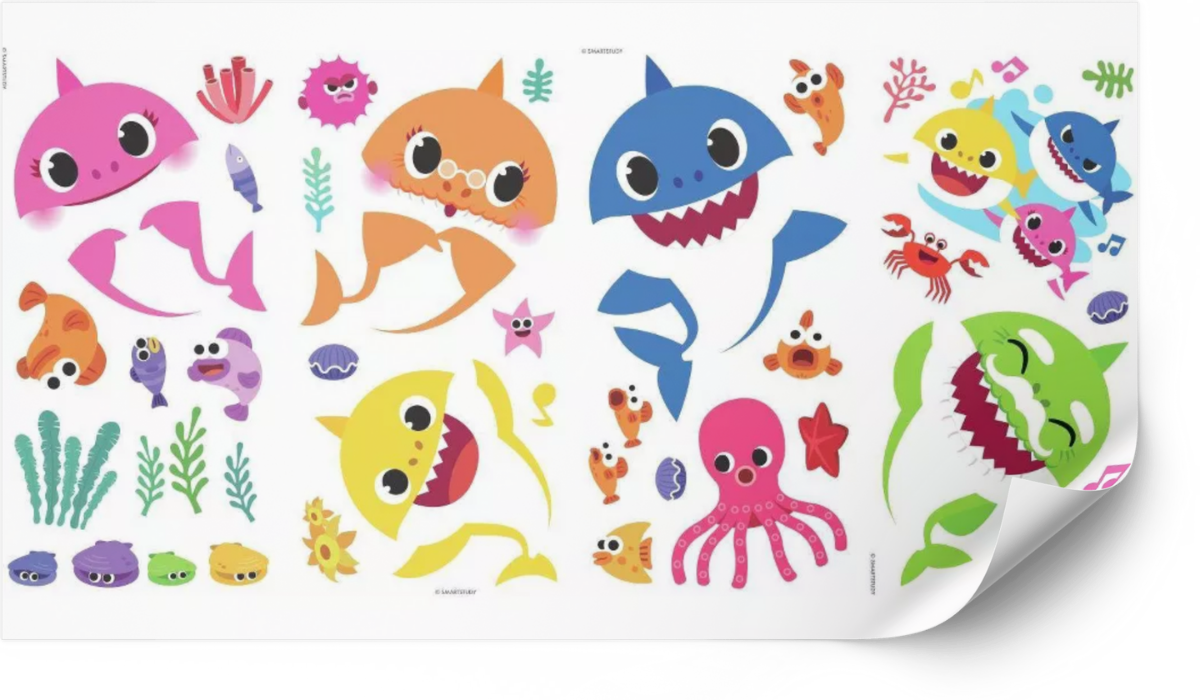 Baby Shark Peel and Stick Kids Stickers Wall Decals - 39 Pieces