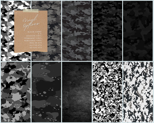 Black Camo Pattern Vinyl & Iron-on HTV