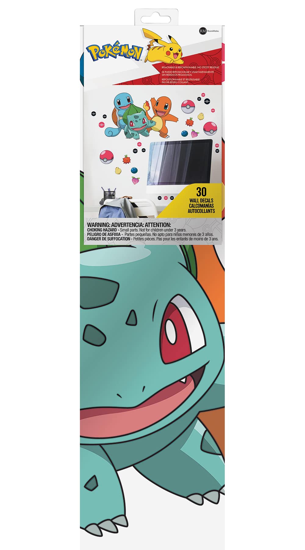 Pokémon Stickers Life Size Bulbasaur, Squirtle, Charmander Peel and Stick Wall Decals