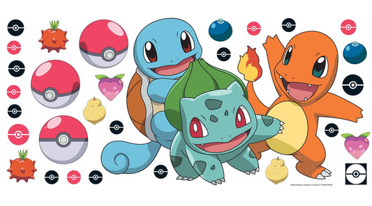 Pokémon Stickers Life Size Bulbasaur, Squirtle, Charmander Peel and Stick Wall Decals