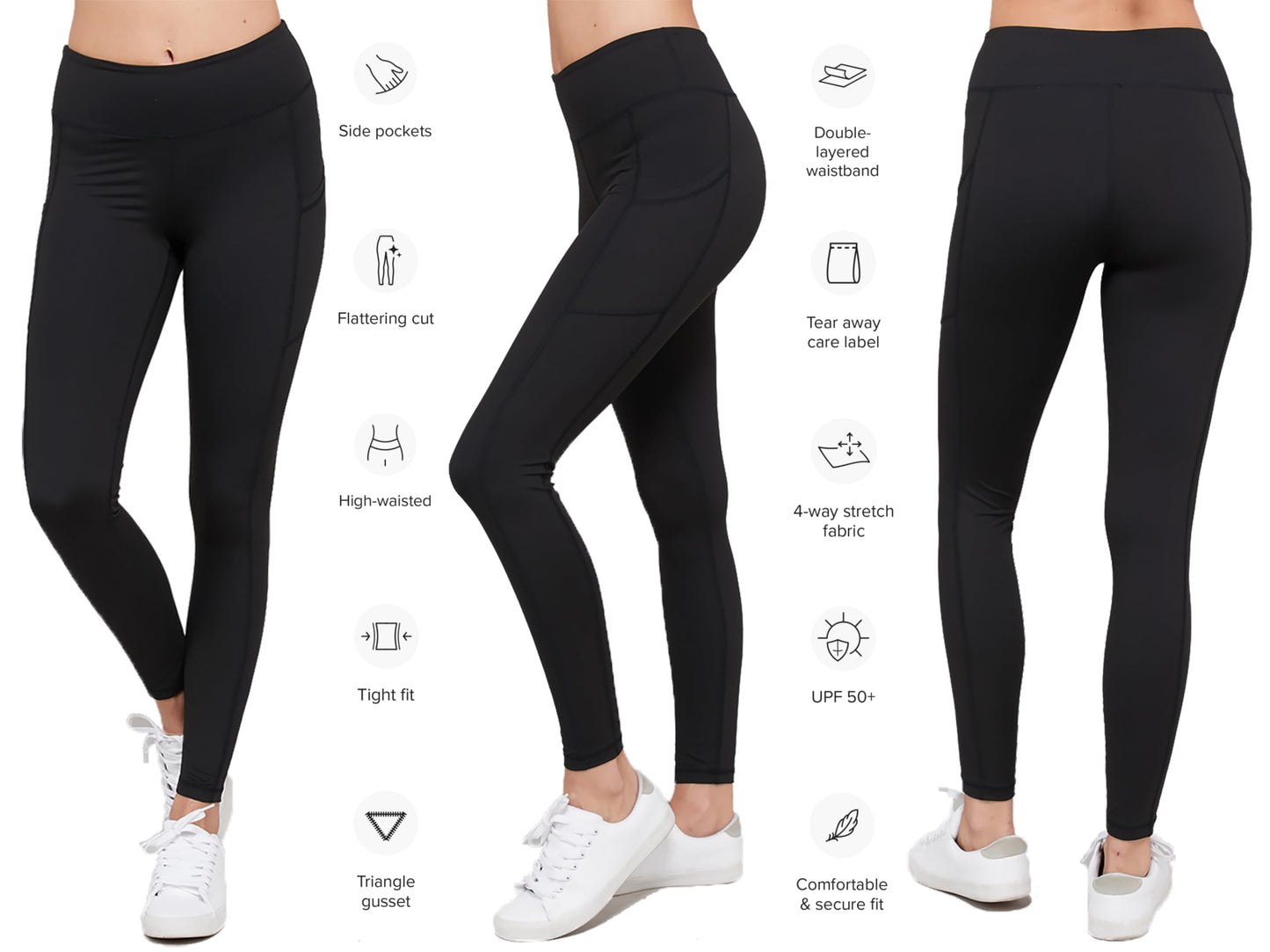 High Waisted Semi-Compression Pocket Leggings Tummy Control Workout Yoga Pants