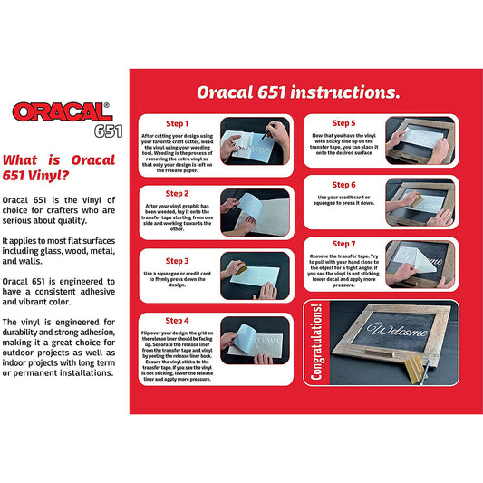 Oracal 651 Adhesive Vinyl, Permanent, Waterproof, Transfer Sticker, Decal, Outdoor Vinyl, Works with Silhouette Cameo Cricut Cutting Machine