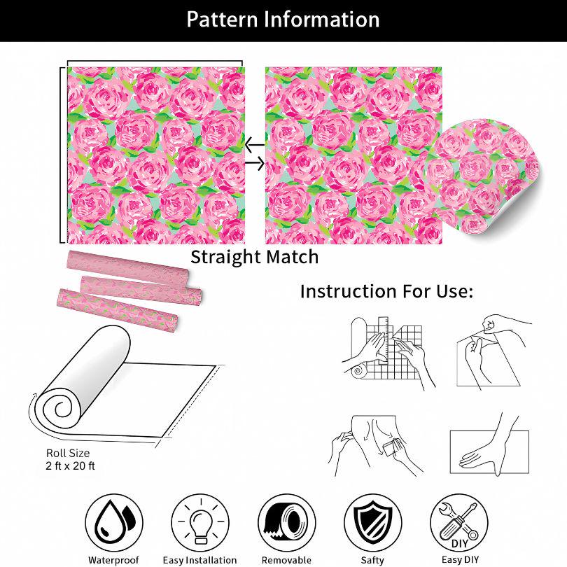 Floral Lilly P Wallpaper, Peel and Stick Premium Vinyl, Removable Self Adhesive Vinyl Roll, 2 ft x 20 ft, Perfect for DIY Wallpaper Projects