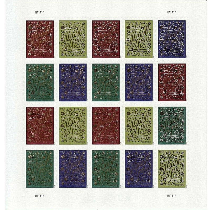 Thank You 2020 USPS Forever Postage Stamps - Sheet of 20 Stamps