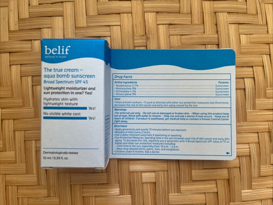 Belif The True Cream Aqua Bomb SPF 45 Hydrating Sunscreen 0.33 fl oz